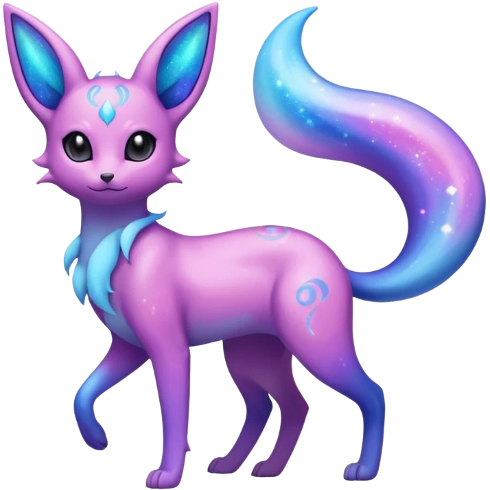 Shiny Iridescent Nebulae Espeon-Umbreon-Sylveon-Dragonair-Fakémon-hybrid-creature (full body)  with a galaxy-dust-flowing-gradient-tail emoji