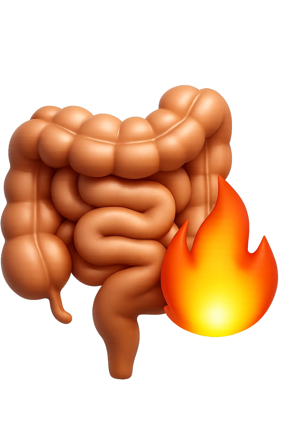 emoji stile iphone in 3d di intestino con fiamma, iperrealistico 4k emoji