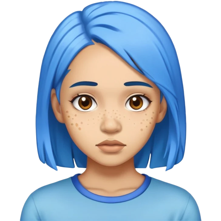 Lightskin girl with acne and blue hair emoji