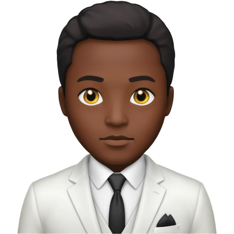 businessman, black skin, black eyes, white suit emoji