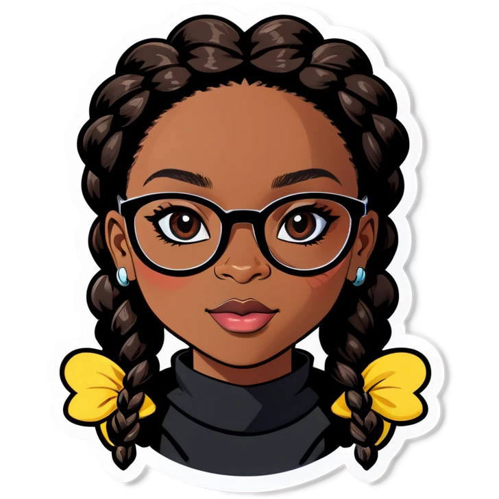 Black girl with braids and black glasses emoji