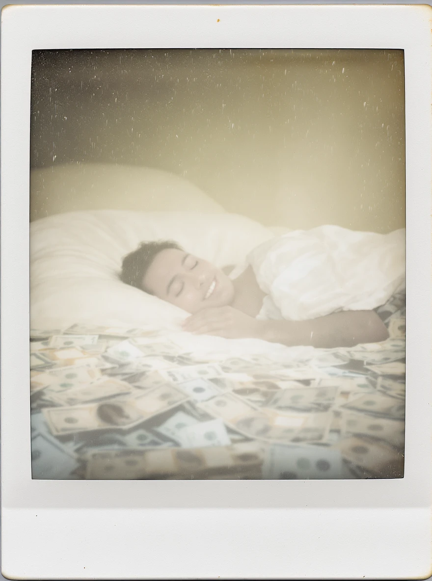 happy person napping on mattress of money emoji