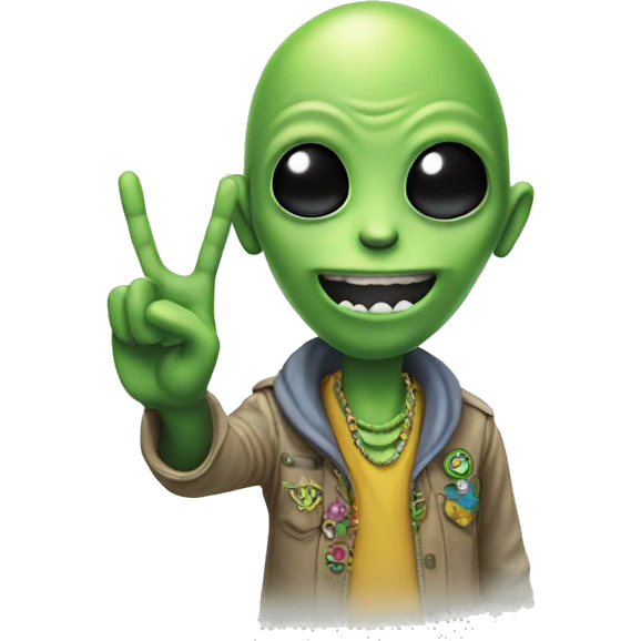 hippie alien doing peace sign hand symbol emoji