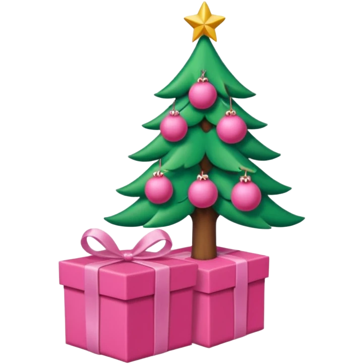 emojis estilo pixar de la cara de santa, arbolito rosa, reno, lazo coquet,bastones rosa, caja de regalo rosa, arbolito verde con bambalinas rosa emoji