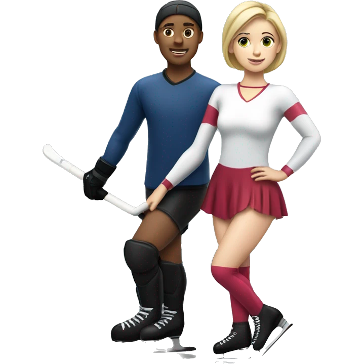 Figure skater girl with hockey player boy emoji