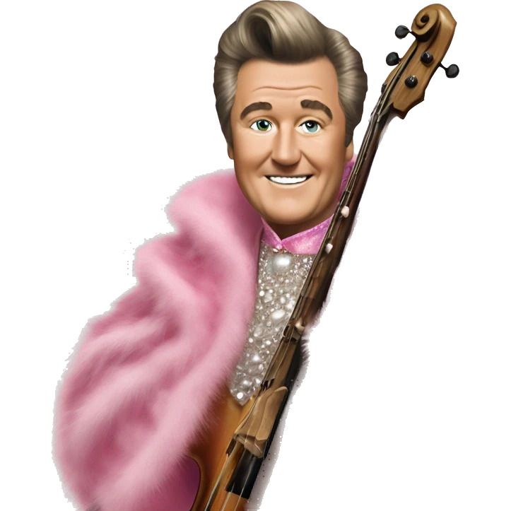 liberace playing bass in a pink fur cloak emoji