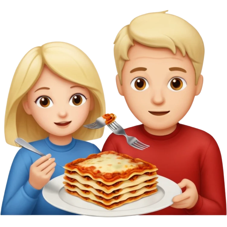 guy and girl eating lasagna together emoji