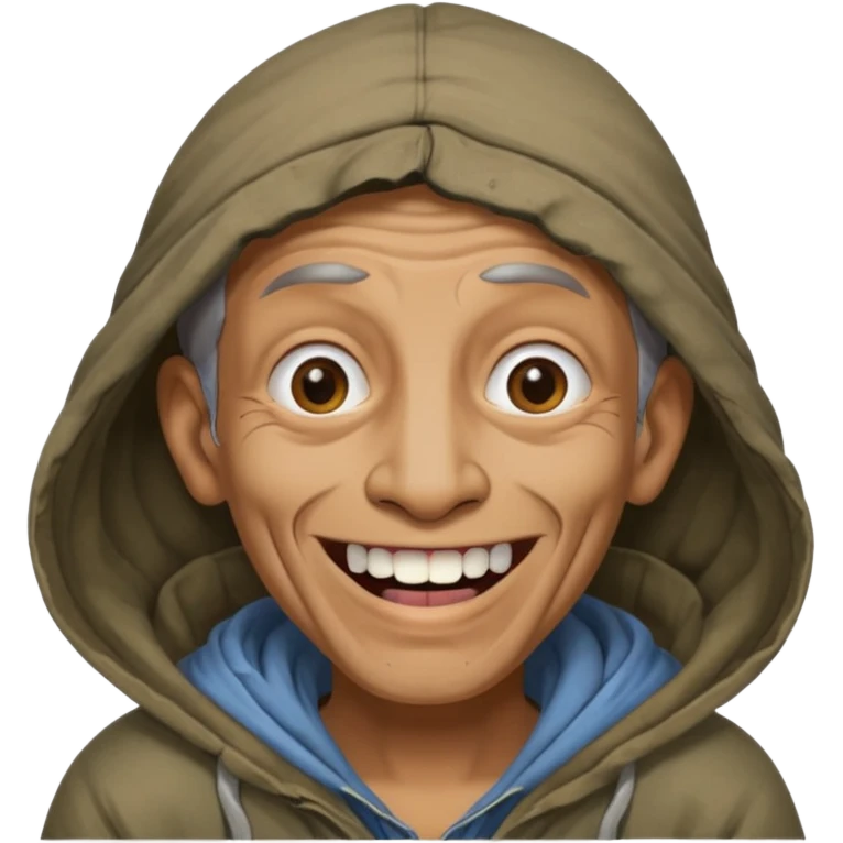 ugly homeless person with missing teeth smiling emoji