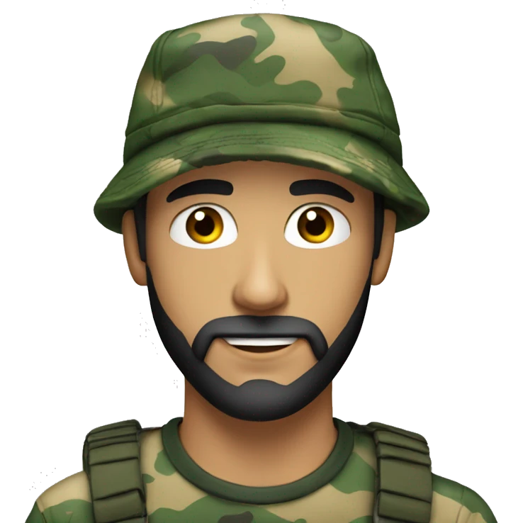 an attractive young white man with eyes wearing a camo hat and a nicely trimmed 
black beard emoji