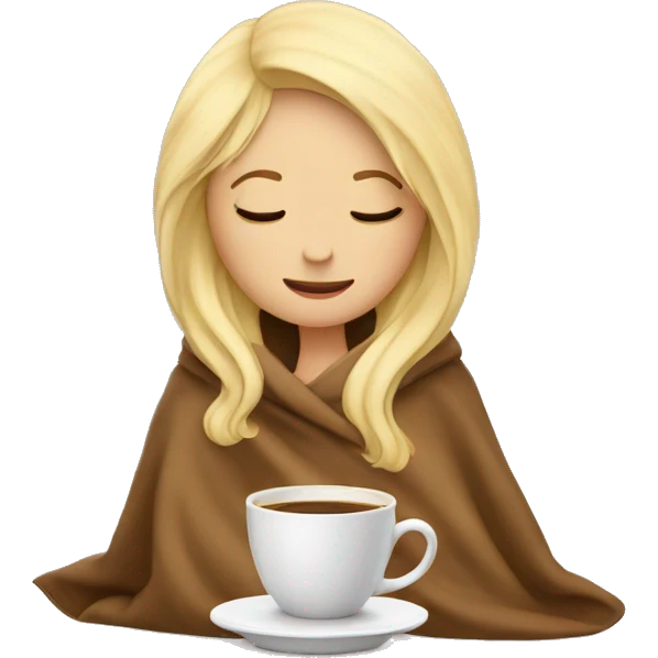 girl inside a blanket sipping coffee eyes closed blonde hair emoji