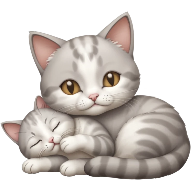 grey and white small cat with its eyes closed lying down with its paw curled and holding up his head emoji