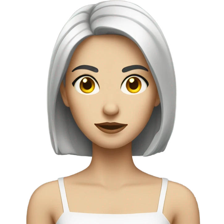 a white woman with yellow eyes and short black hair emoji