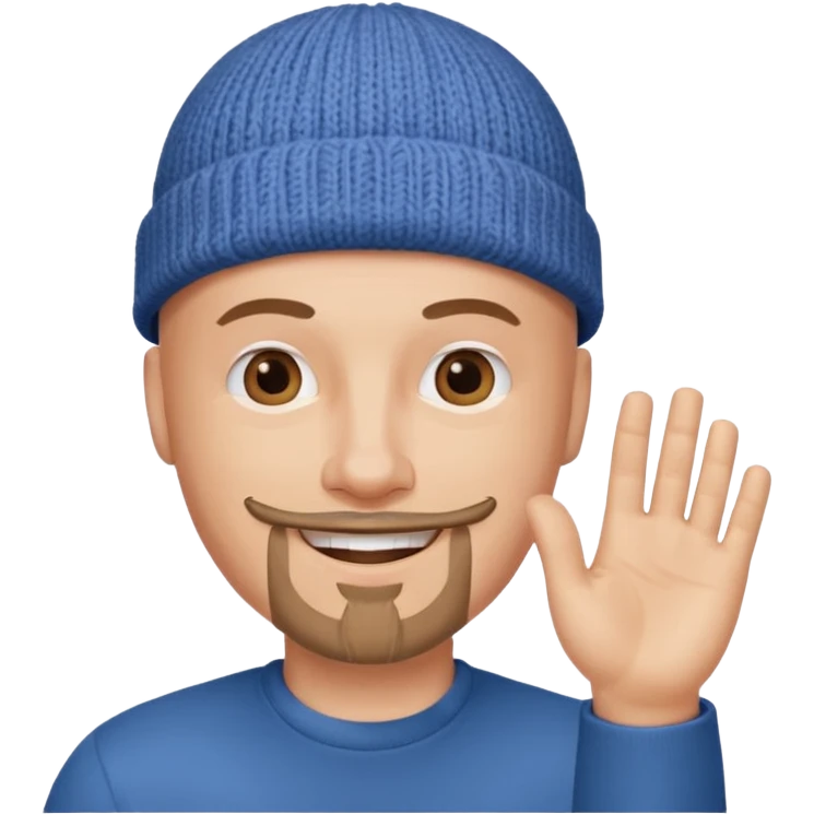 White bald with goatee hand raised knit cap emoji