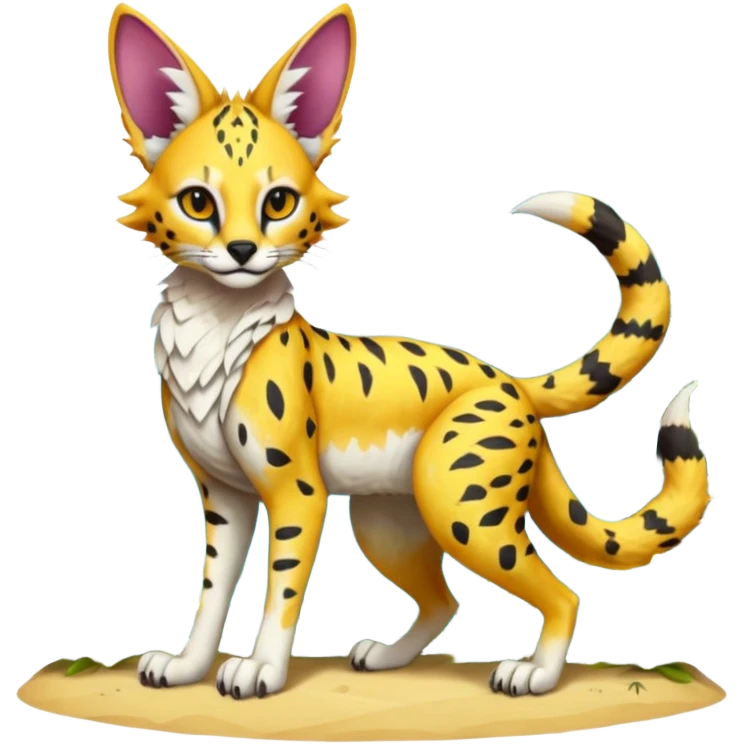 Epic complex detailed exotic tropical sunny cool colorful realistic aesthetic-scenic-Fakémon-Trico-Sergal-Serval-Vernid-creature emoji