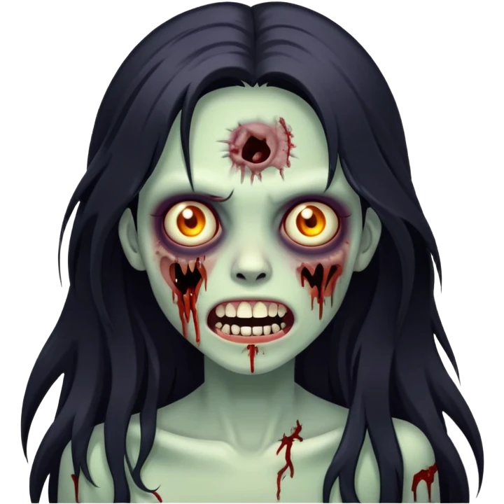 girl zombie with dark long hair with teeth emoji