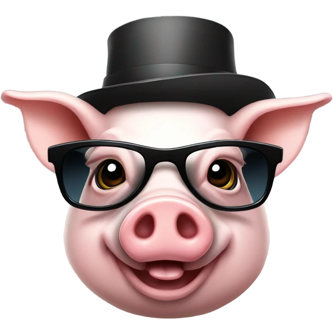 Happy tich pig cilinder sunglases emoji