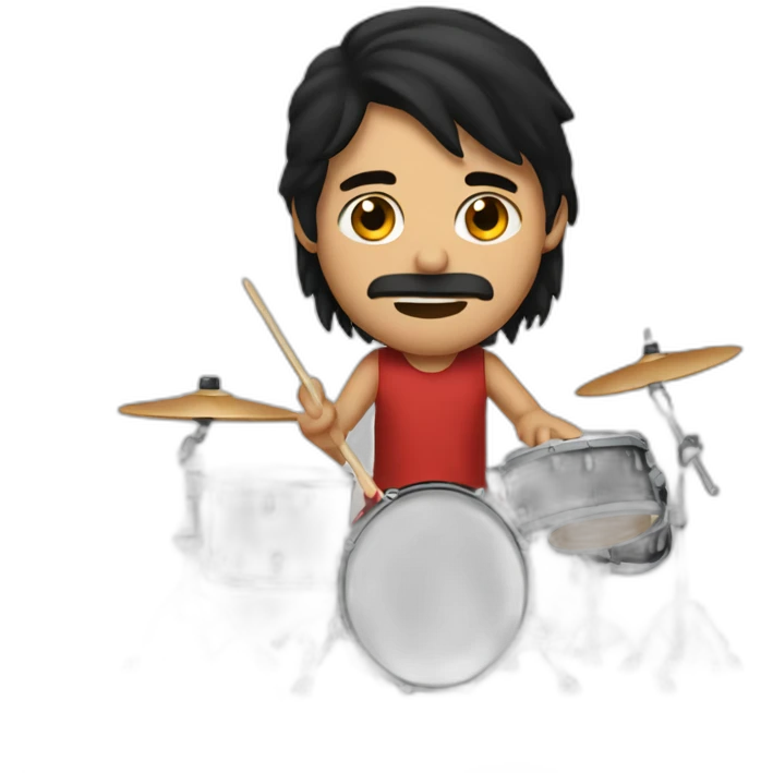 Long dark haired left-handed drummer on a drumkit emoji