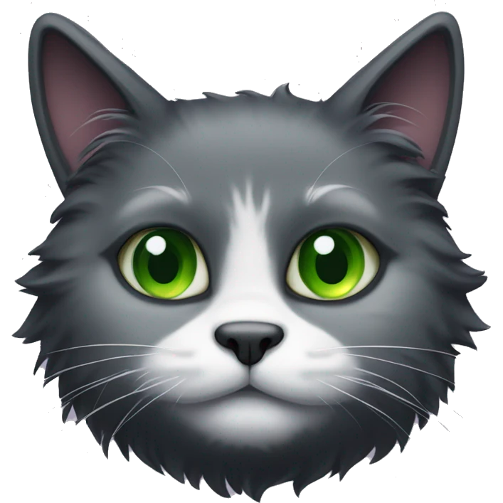 Fluffy black cat with some white whiskers and green eyes emoji