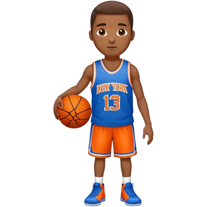 black man wearing a “NY” blue and orange basketball jersey  emoji
