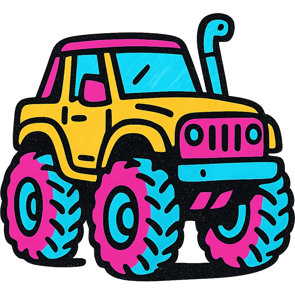 4 wheeler off-road vehicle with a snorkel and big tires, bold colors emoji