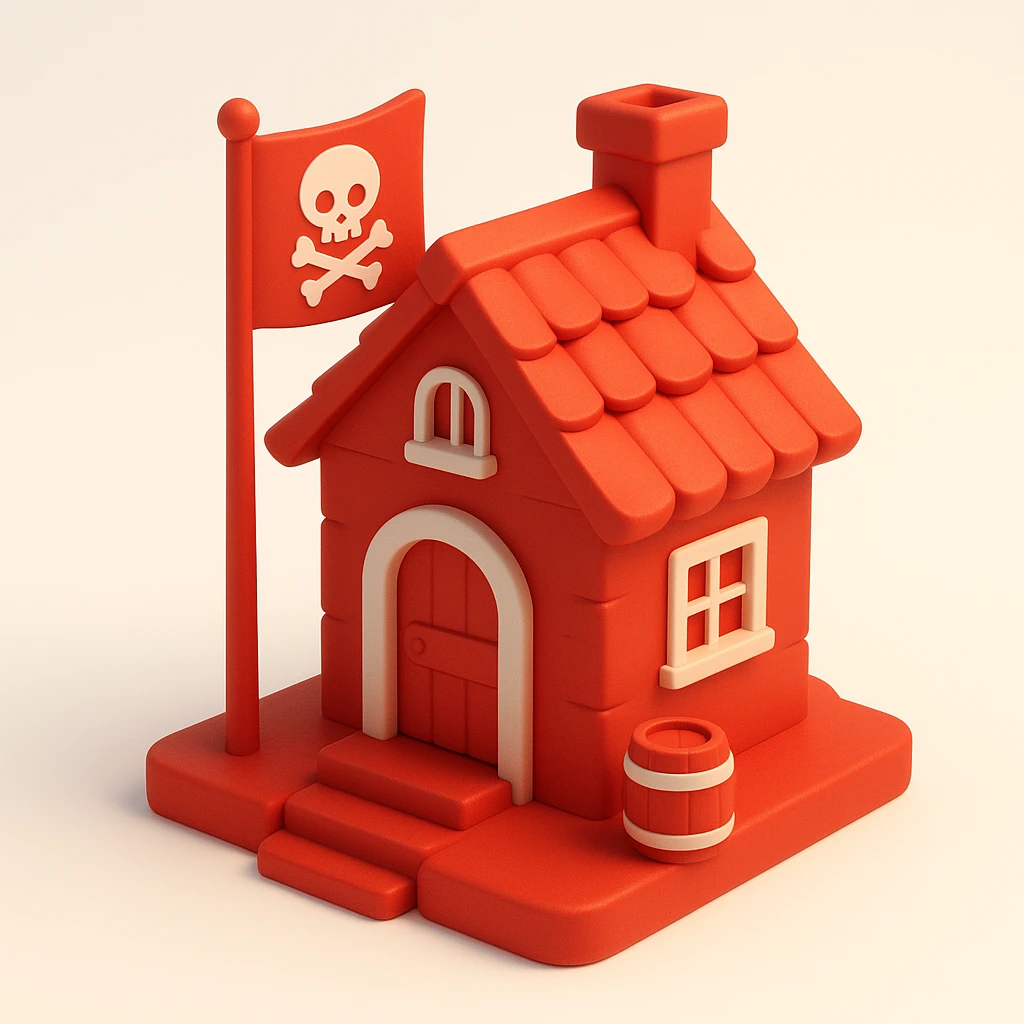 old pirate's house with skull flag emoji