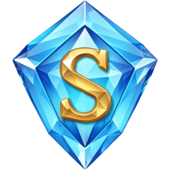 Create a custom emoji badge featuring a stylized, glossy letter “S”. Style it after the Diamond rank from League of Legends. Use crystalline blue tones, sharp reflections, faceted textures, and a high-end glowing frame. emoji