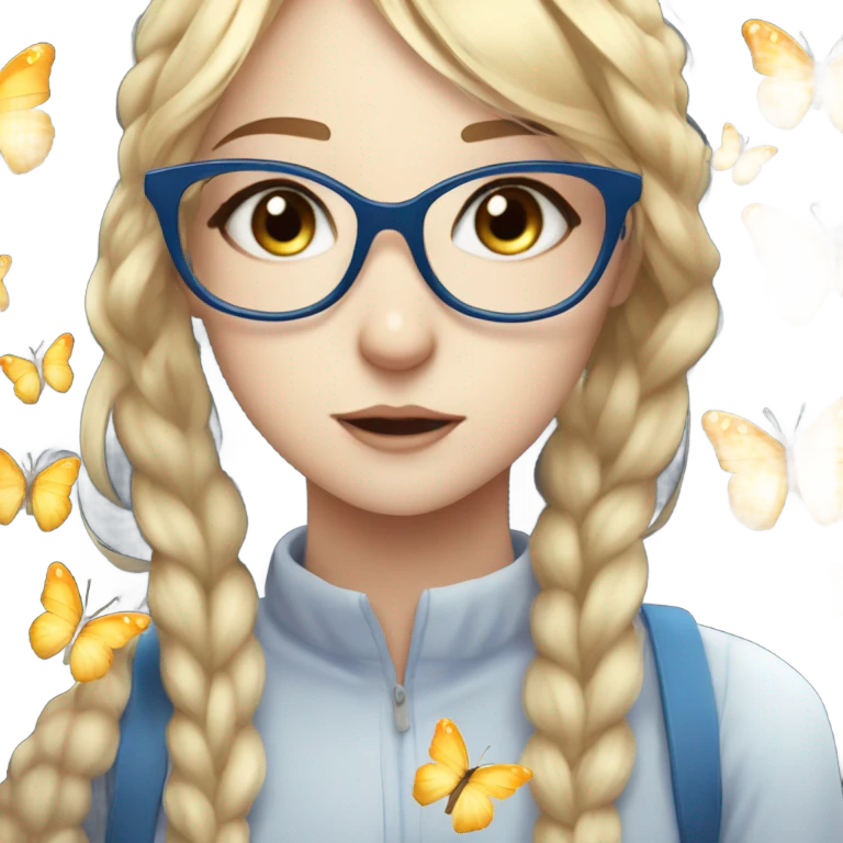 gorgeous anime lady with blue eyes and glasses butterflies and beautiful blonde hair emoji