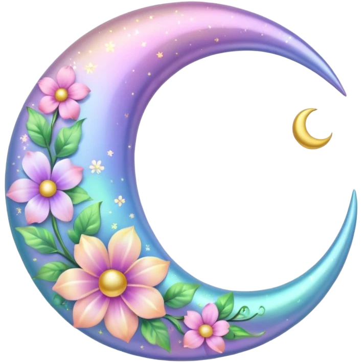 glossy Pastel iridescent floral shiny l crescent damask moon emoji