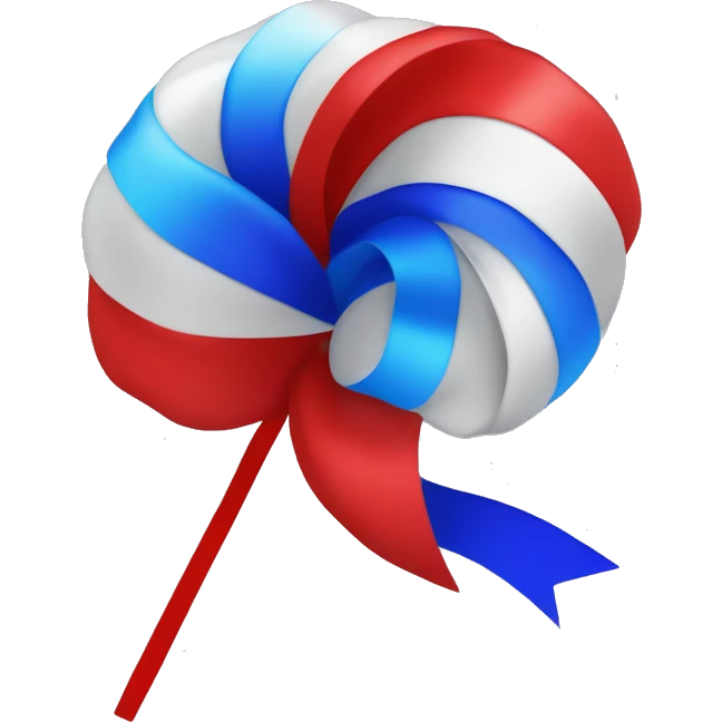 One pom pom that sparkles with wide red, silver, and blue streamers in an outline style emoji