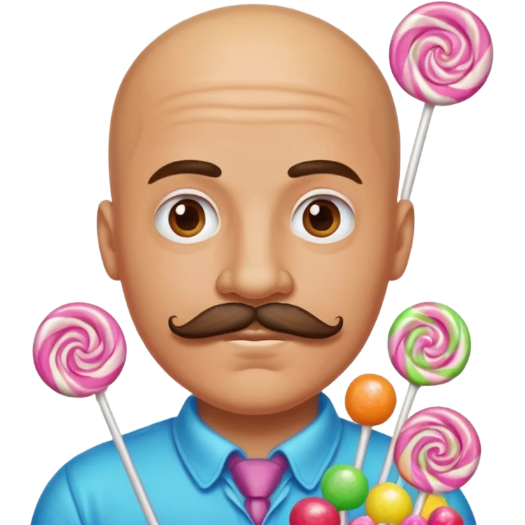 bald guy with a mustache made out of candy emoji
