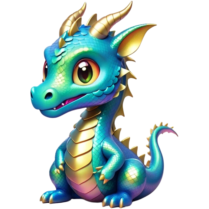 Cinematic Cute Dragon Portrait Emoji, Head tilted playfully and inquisitively, with a sleek, serpentine body adorned in iridescent scales and a charming, expressive face featuring subtle, delicate horns, round, sparkling eyes brimming with curious magic, Simplified yet irresistibly adorable features, highly detailed, glowing with a warm, enchanting glow, high shine, affectionate and mystical, stylized with a touch of whimsical fantasy, soft glowing outline, capturing the essence of a mischievous yet loving dragon that feels like it could slither out of the screen into your arms! emoji