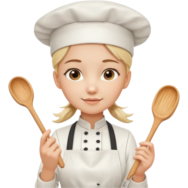 Young female pastry chef - single ponytail, apron, wearing a white hat, holding a cream piping bag emoji