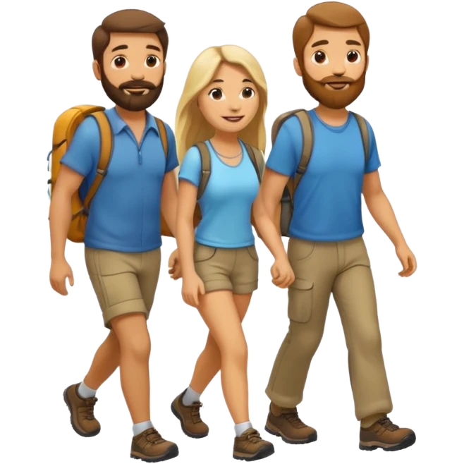 emoticon of two hikers, one gentleman and one lady, walking side by side, minimal lines emoji