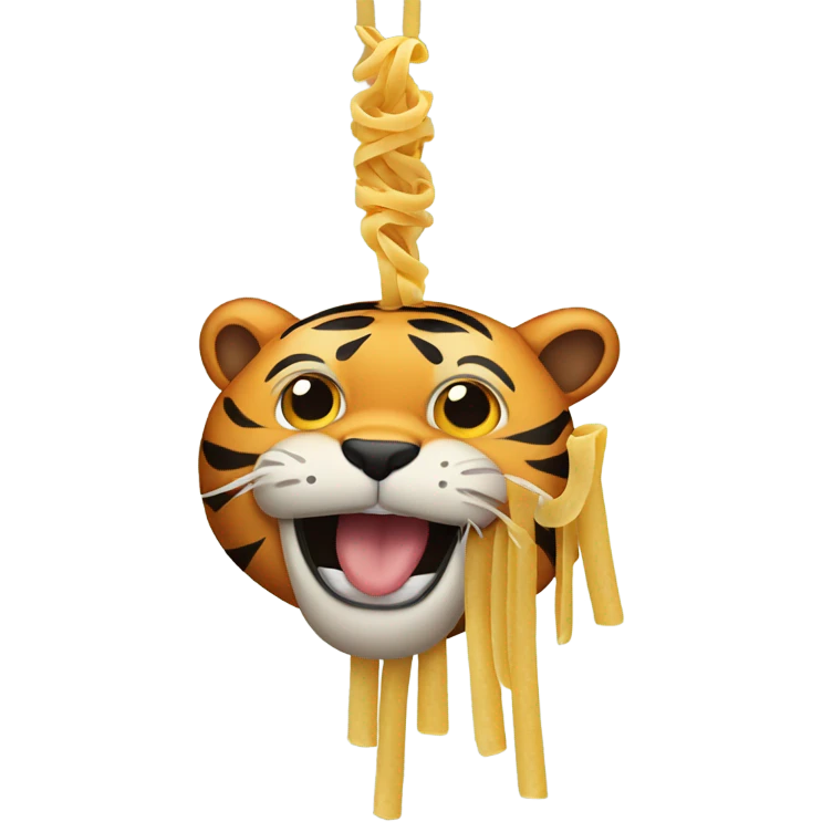 Tiger with pasta hanging out of its mouth emoji