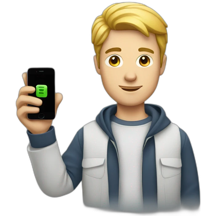 A white guy holding an iPhone emoji