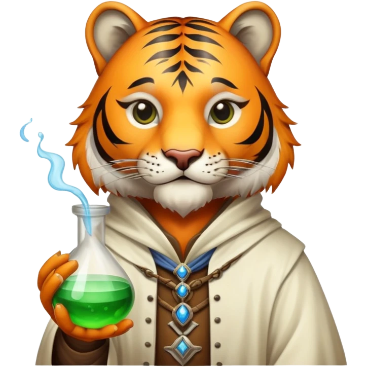 Medieval tiger alchemist with potion emoji