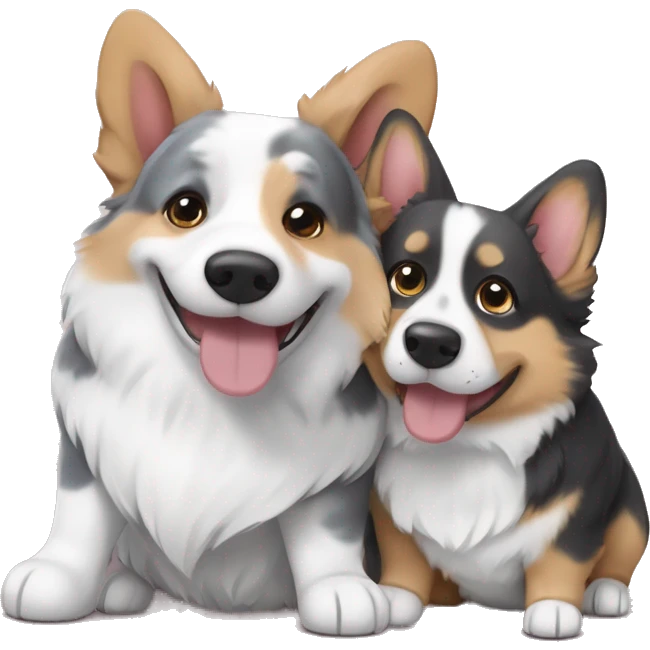 Corgi pembrok and blue Merle corgi hugging emoji