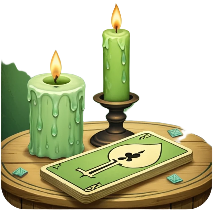 A light green deck of tarot cards and a one candle nearby emoji