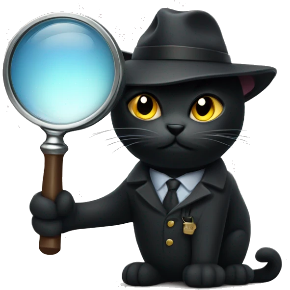 Black cat detective with magnifying glass  emoji