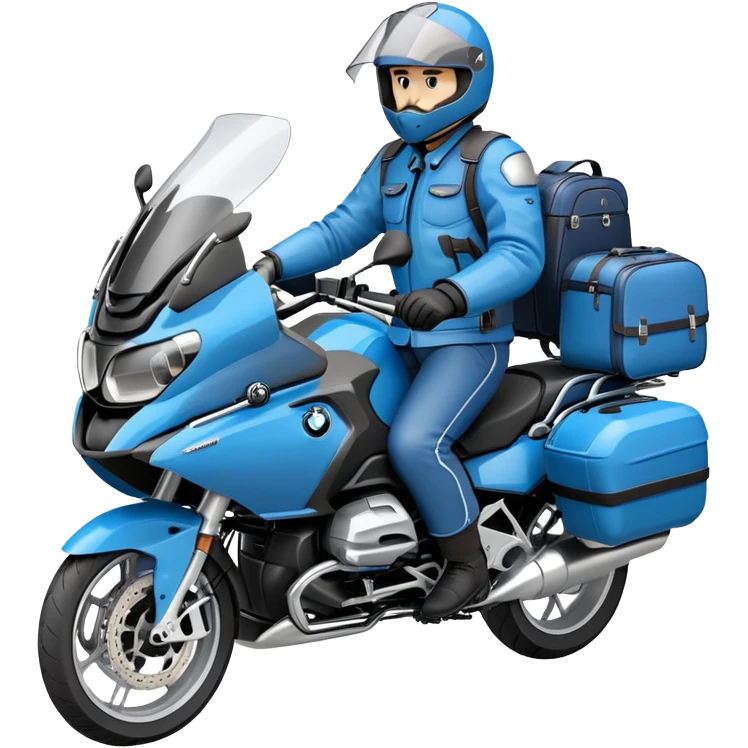 blue BMW R 1200 RT touring motorcycle with rider and luggage panniers emoji