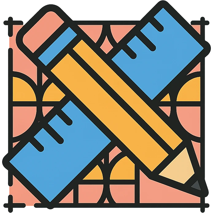 Google Material Design icon for 'Custom Patterns' illustrating a simple pencil and ruler over a pattern. emoji