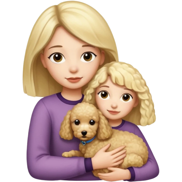 Ludo (ragazza mora capelli lisci) che abbraccia il suo cane (un barboncino biondo) emoji