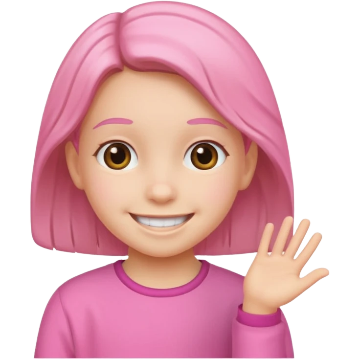 Criança sorrindo com roupas rosa  emoji