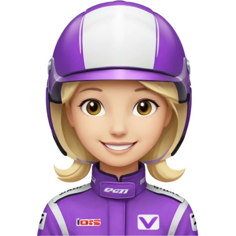 girl blonde, Race Driver purple cloth, white helmet emoji