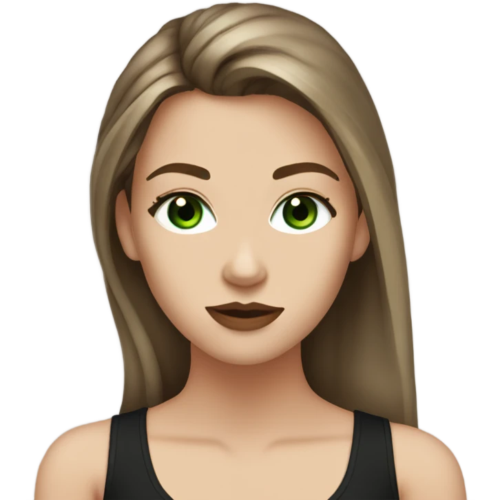 White girl with green eyes brown hair long lashes full lips and black tank top emoji