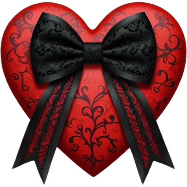 realistic gothic heart with a black lace bow emoji