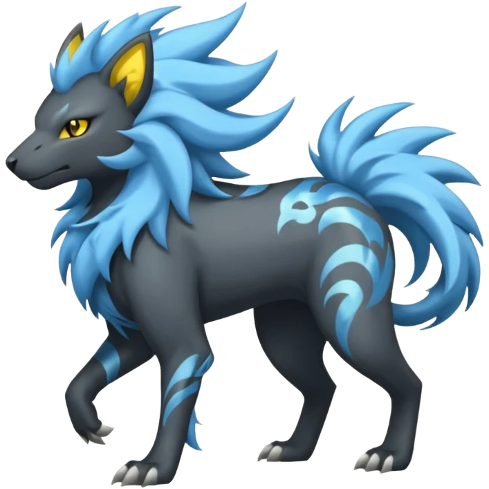 Storm-Grey Cloud-Swirled Heavy-Maned Thunder-Marked Electric Luxray-Manectric hybrid creature (full body) emoji
