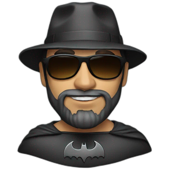 batman without mask, with beard, sunglasses and hat emoji