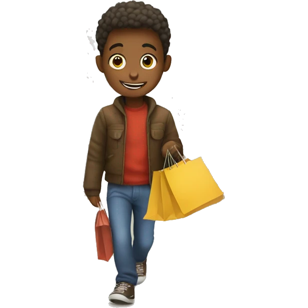 boy going christmas shopping, buying a lot of gifts emoji