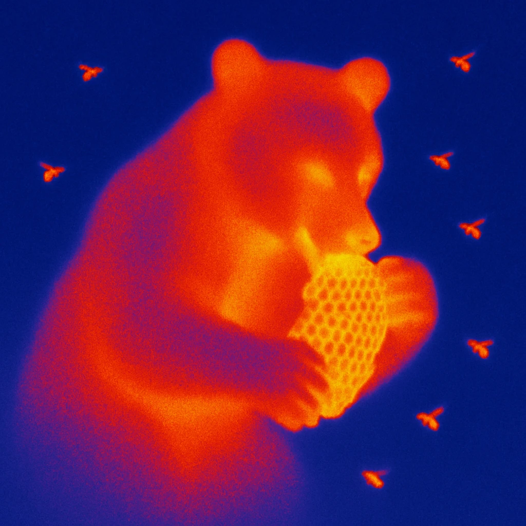 bear eating honeycomb with bees flying around emoji